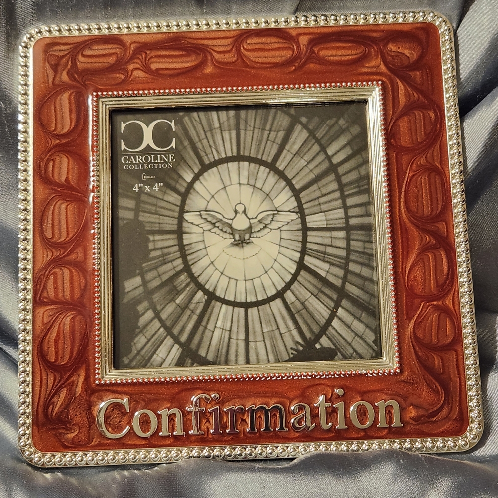 Brown & Chrome Confirmation Photo Frame 4x4 Elegant Heavy Metal